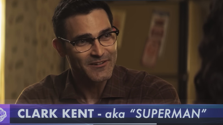 Tyler Hoechlin as Clark Kent giving an interview on Superman & Lois