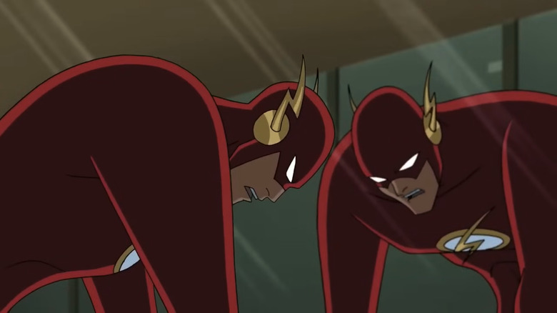 The Flash braces himself in front of a mirror in Justice League: Unlimited