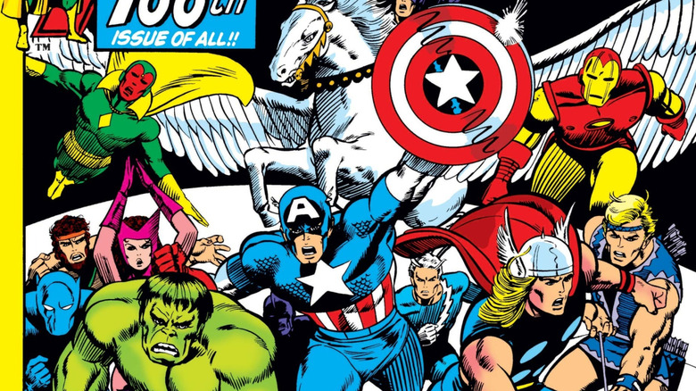 The Avengers rushing into action in Avengers #100