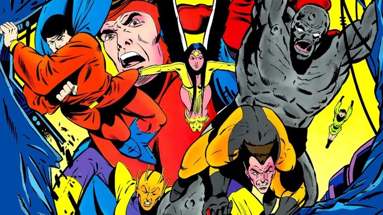 Legion of Super-Heroes bursting out of an opening in Legion of Super-Heroes #1