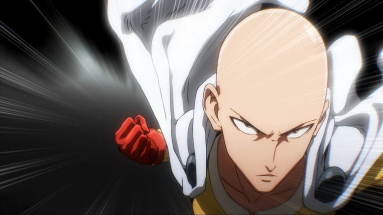 Saitama winds up an epic punch in One-Punch Man