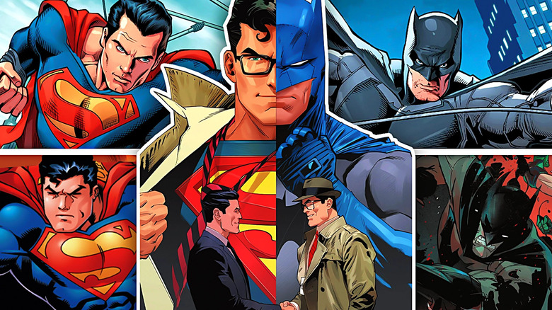 Superman and Batman in various stages of their careers