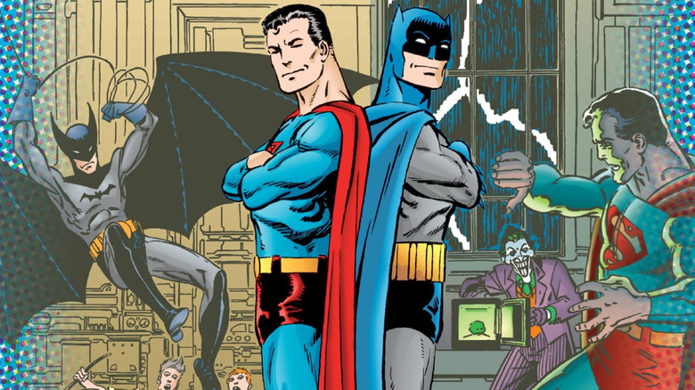 Superman and Batman stand back to back