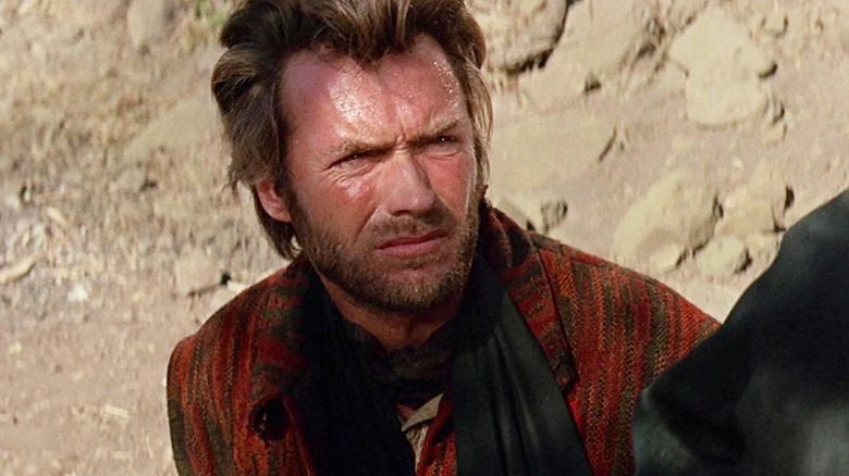 A sweaty Hogan (Clint Eastwood) glares in the sun in Two Mules for Sister Sara