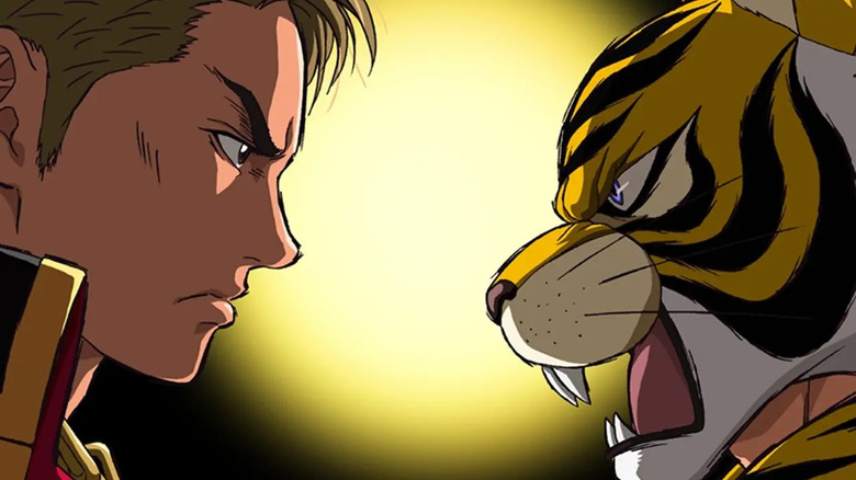 Kazuchika Okada facing off with Tiger Mask in Tiger Mask W