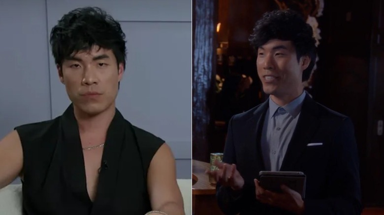 Eugene Lee Yang facing the camera in a Try Guys video/Yang as Theo in Brooklyn Nine-Nine
