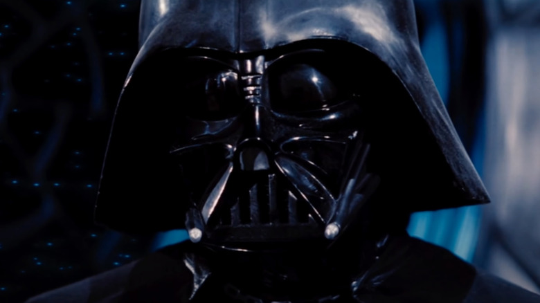 David Prowse as Darth Vader contemplates a decision in Return of the Jedi