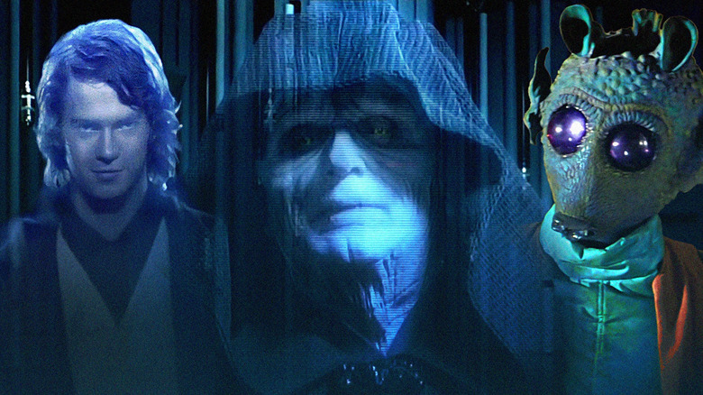 Hayden Christensen as Anakin Skywalker, Ian McDiarmid as the Emperor, and Maria De Aragon as Greedo