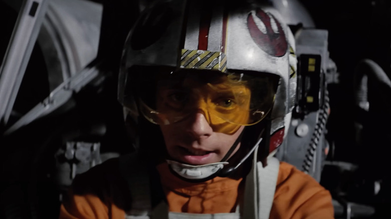 Mark Hamill as Luke Skywalker inside an X-Wing in Star Wars