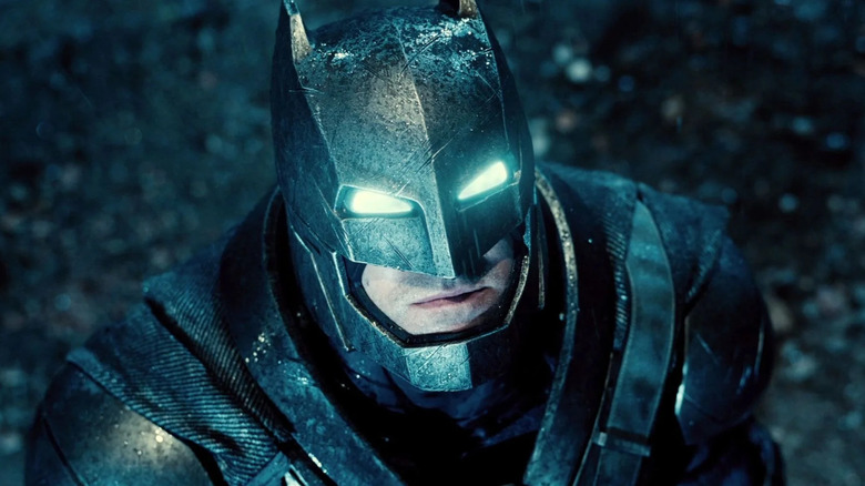 Ben Affleck as Batman looks up in Batman v Superman: Dawn of Justice