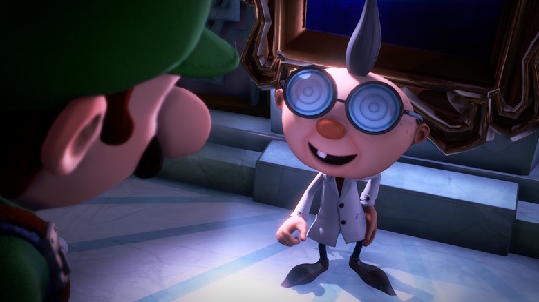 Professor E. Gadd facing Luigi in Luigi's Mansion 3