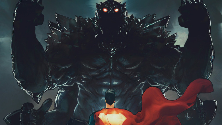 Superman facing off with Doomsday on the Death of Superman 30th Anniversary Special cover by Rafael Sarmento