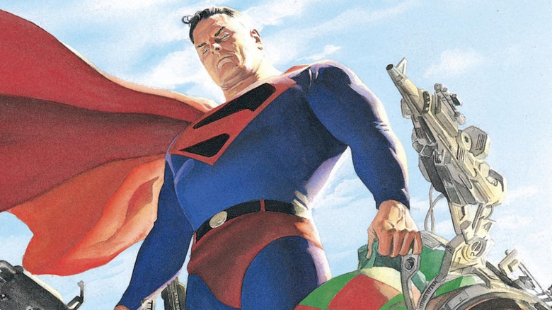 Superman looks down from the sky in DC Comics