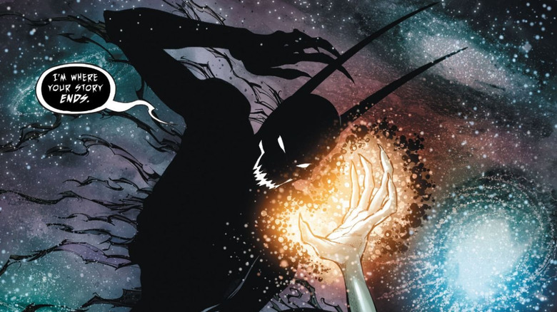 The Darkest Knight prepares to strike down Perpetua in Dark Nights: Death Metal - Rise of the New God #1