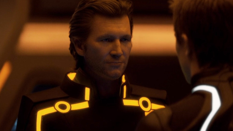 Clu (Jeff Bridges) confronts Sam Flynn (Garrett Hedlund) in Tron: Legacy