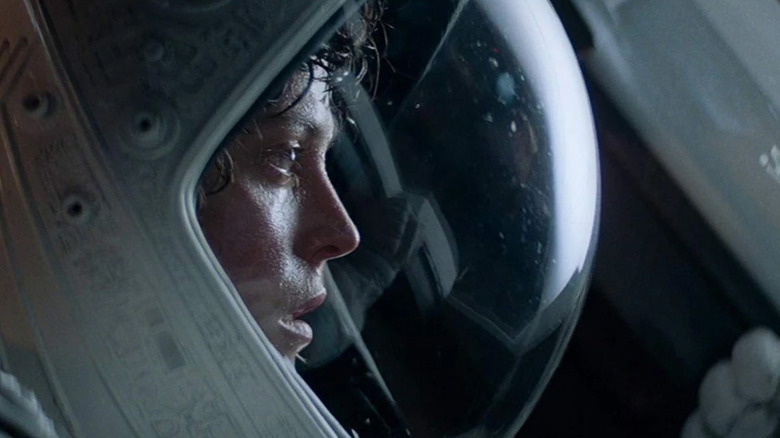 Sigourney Weaver as Ellen Ripley in a spacesuit in Alien