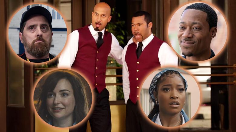 Key & Peele as the valet sketch comedy characters surrounded by shots of Brendan Hunt, Milana Vayntrub, Tyler James Williams, and Keke Palmer