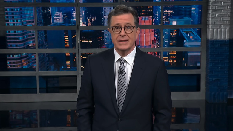 Stephen Colbert doing the monologue on The Late Show