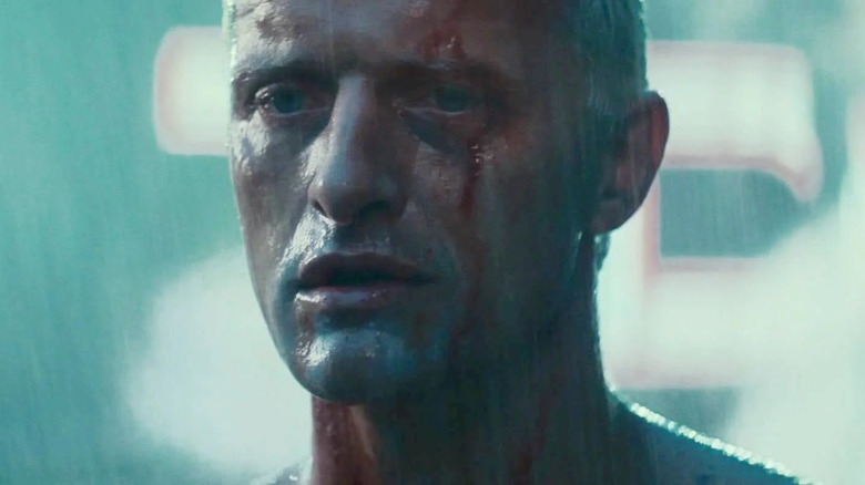 Rutger Hauer as Roy Batty sit in the rain in Blade Runner