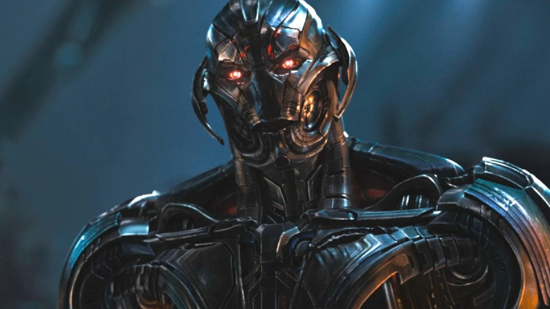 Ultron, voiced by James Spader, staring forward in Avengers: Age of Ultron