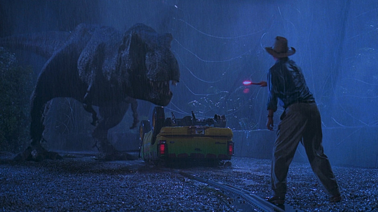 T. Rex in the rain in Jurassic Park