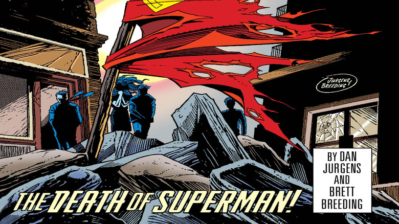 Superman flag flying on the cover of Superman #75