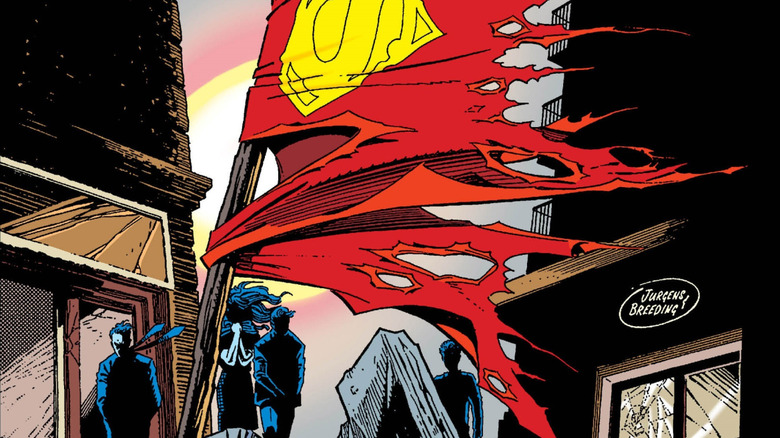 Superman flag flying on the cover of Superman #75