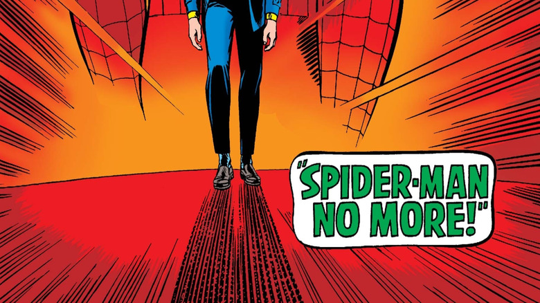 Peter Parker walking away from Spider-Man on the cover of The Amazing Spider-Man #50
