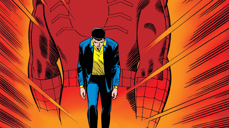 Peter Parker walking away from Spider-Man on the cover of The Amazing Spider-Man #50