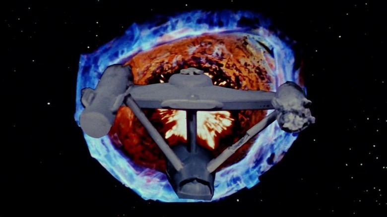 The Constellation advances towards the maw of the Doomsday Machine in Star Trek: The Original Series