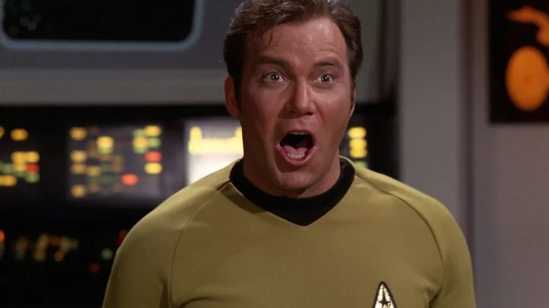An emotional James T. Kirk (William Shatner) shouts on the bridge in Star Trek: The Original Series