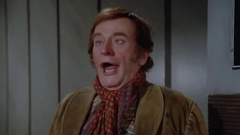 An inebriated Danilo Odell (Barrie Ingham) shouts in Star Trek: The Next Generation