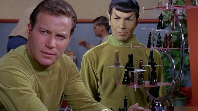 Captain Kirk (William Shatner) and Spock (Leonard Nimoy) play three-dimensional chess in Star Trek: The Original Series