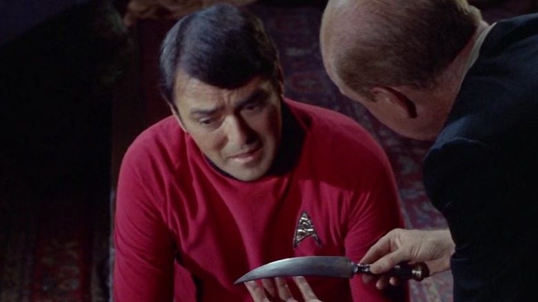 Montgomery Scott (James Doohan) is shown a sharp knife in Star Trek: The Original Series