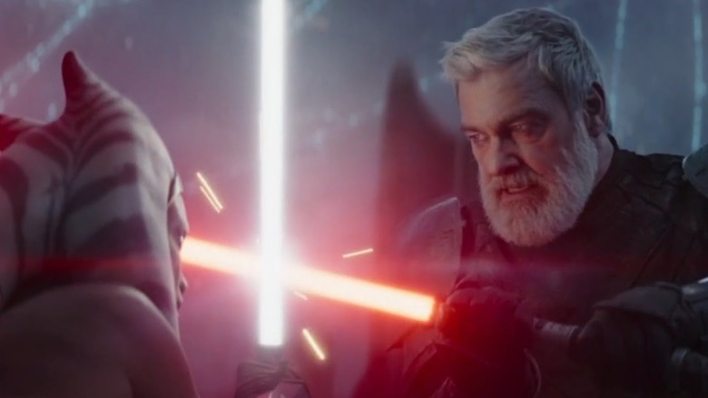 Ahsoka (Rosario Dawson) dueling Baylan Skoll (Ray Stevenson) on Ahsoka