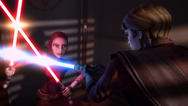 Barriss Offee dueling Anakin Skywalker on Star Wars: The Clone Wars