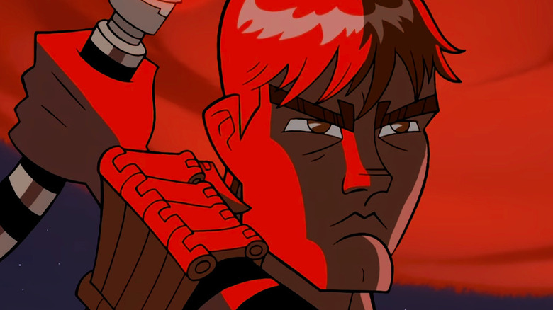 Anakin illuminated by Asajj Ventress' lightsaber in Star Wars: Clone Wars