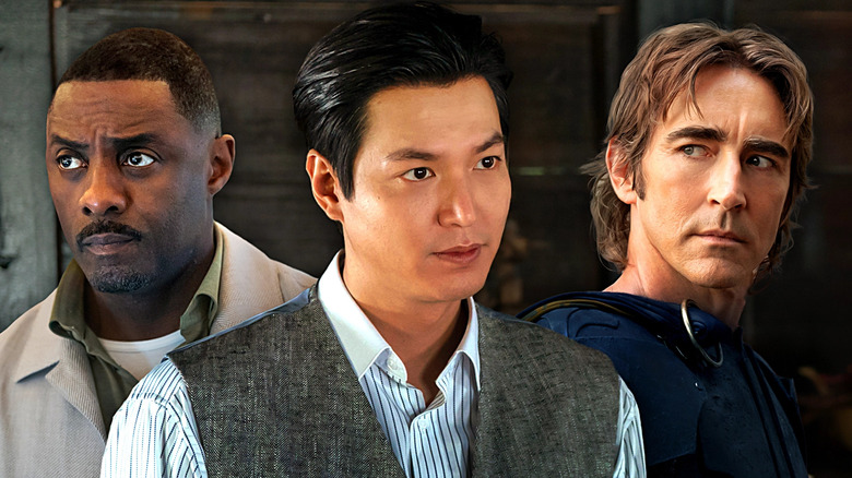 A collage of Sam Nelson (Idris Elba) in Hijack, Koh Hansu (Lee Min-ho) in Pachinko, and Brother Day (Lee Pace) in Foundation