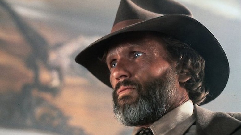 An older Jim Averill (Kris Kristofferson) stares ahead in Heaven's Gate