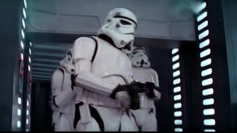A Stormwalker (Laurie Goode) bumps his head on a door in Star Wars