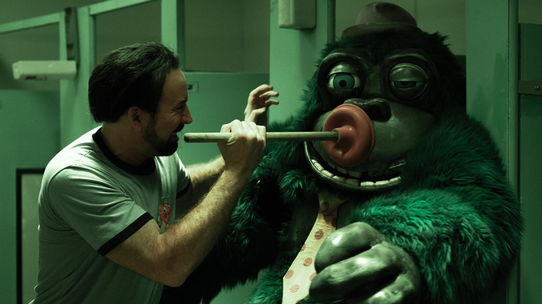 Nicolas Cage fights one of the deadly animatronic characters in Willy's Wonderland