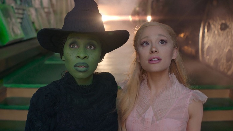 Elphaba (Cynthia Erivo) and Glinda (Ariana Grande) at the train station in Wicked