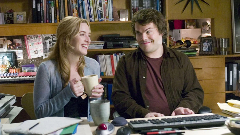 Kate Winslet and Jack Black as Iris Simpkins and Miles Dumont in The Holiday