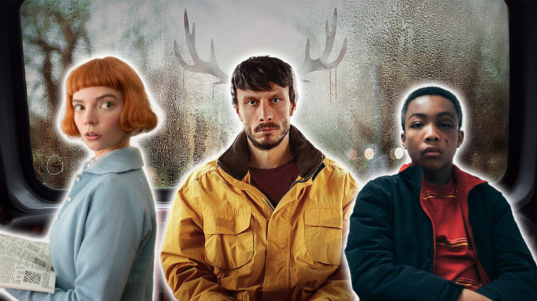 A composite image of the Netflix banner for Baby Reindeer with images from The Queen's Gambit and When They See Us around it