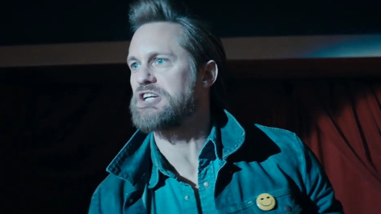 Alexander Skarsgård as Randall Flagg delivering a speech on stag in The Stand