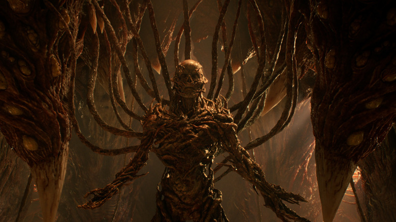 Vecna (Jamie Campbell Bower) attached to Mind Flayer on Stranger Things
