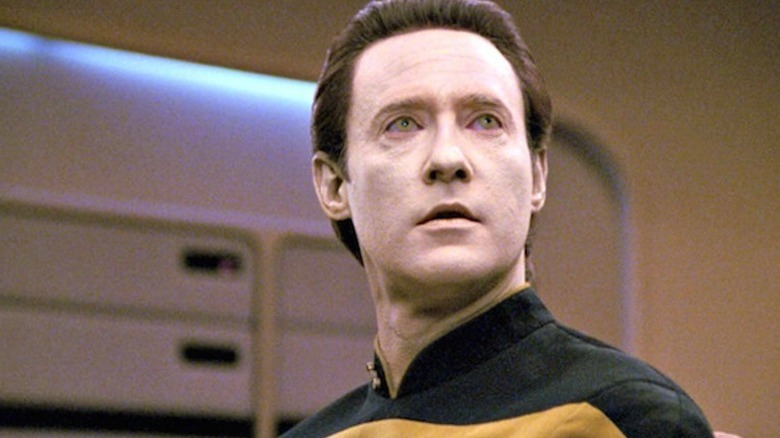 Data (Brent Spiner) looks up on the Enterprise bridge in Star Trek: The Next Generation