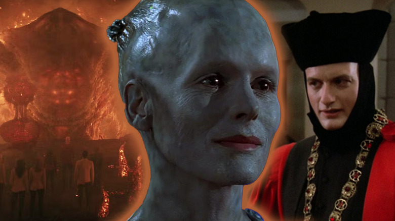The Borg Queen in Star Trek: First Contact surrounded by Species 10-C and The Q Continuum