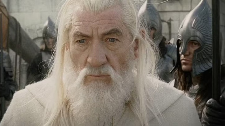 Gandalf (Ian McKellen) stands in front of Gondorian soldiers in The Lord of the Rings: The Return of the King