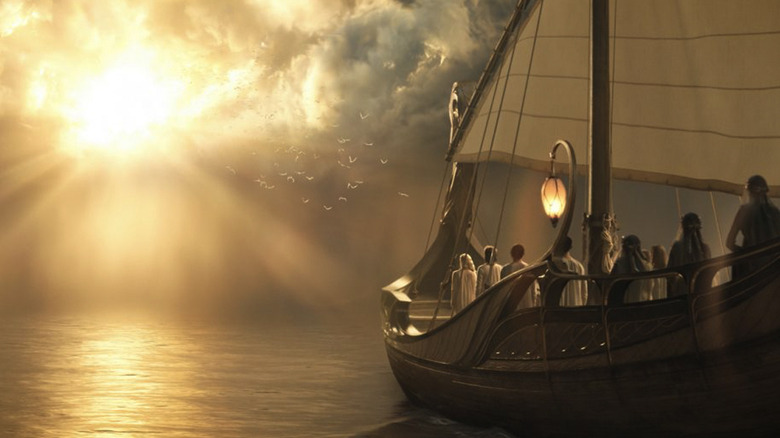 Elves on a boat to the Undying Lands in The Rings of Power